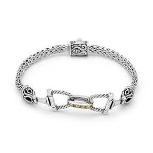 Silver Gold Bracelet White Topaz Pave, Spring Lock, Horseshoe - Deni Jewelry