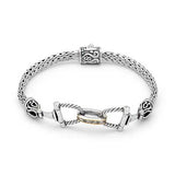 Silver Gold Bracelet White Topaz Pave, Spring Lock, Horseshoe - Deni Jewelry