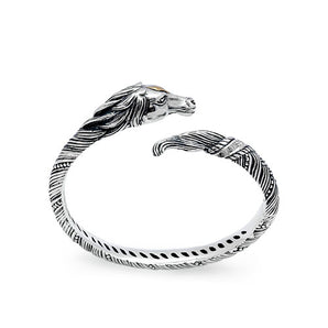 Silver Gold Horse Cuff White Topaz Pave - Deni Jewelry