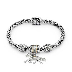 Silver Gold Horse Bracelet White Topaz Pave Horse Charm - Deni Jewelry