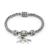 Silver Gold Horse Bracelet White Topaz Pave Horse Charm - Deni Jewelry
