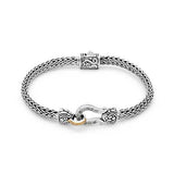 Gold & Silver Bracelet Tulang Naga, 3x5mm, Horse Buckle, Bali Motif, White Topaz - Deni Jewelry