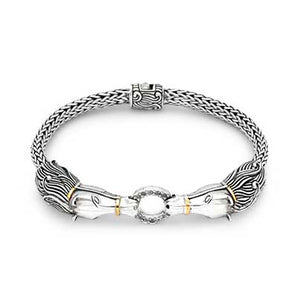 Silver Gold Horse Bracelet White Topaz Pave - Deni Jewelry