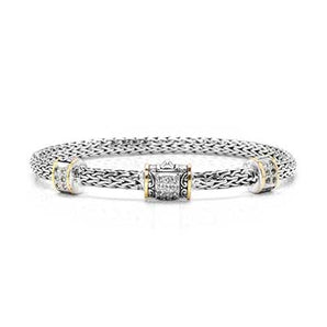 Gold & Silver Bracelet Tulang Naga Oval 3x5mm, Dragon Bone Motif, White Topaz Pave - Deni Jewelry