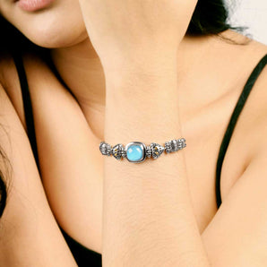 Gold & Silver Bracelet Balinese Motif, Double Tulang Naga 3mm, Turquoise Crystal