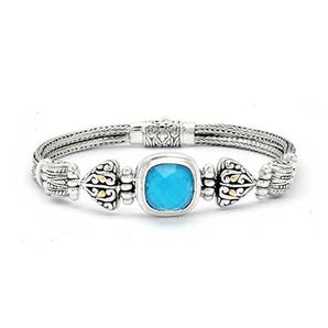 Gold & Silver Bracelet Balinese Motif, Double Tulang Naga 3mm, Turquoise Crystal - Deni Jewelry