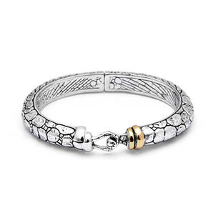 Gold & Silver Bangle, Crocodile and Bamboo Motif - Deni Jewelry