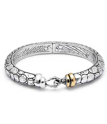 Gold & Silver Bangle, Crocodile and Bamboo Motif - Deni Jewelry