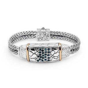 Gold & Silver Bracelet Crocodile Skin, Double Tulang Naga Oval 3x5, Blue Topaz - Deni Jewelry