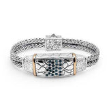 Gold & Silver Bracelet Crocodile Skin, Double Tulang Naga Oval 3x5, Blue Topaz - Deni Jewelry