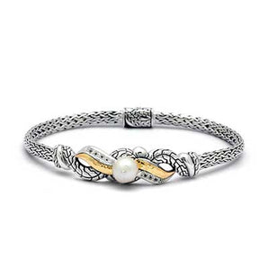 Gold & Silver Bracelet Tulang Naga, Oval 3x5mm, White Topaz Pave - Deni Jewelry