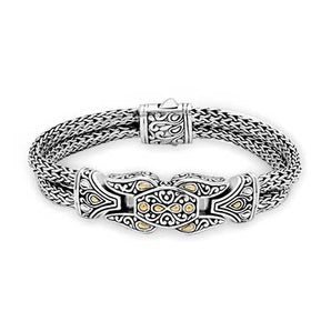 Gold Silver Bracelet Bali Motif Double Chain Tulang Naga 3x5 - Deni Jewelry