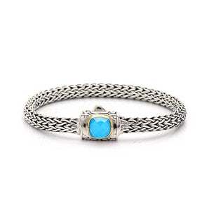 Gold & Silver Bracelet Tulang Naga, Oval 4x6mm, Turquoise Cushion - Deni Jewelry