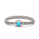 Gold & Silver Bracelet Tulang Naga, Oval 4x6mm, Turquoise Cushion - Deni Jewelry
