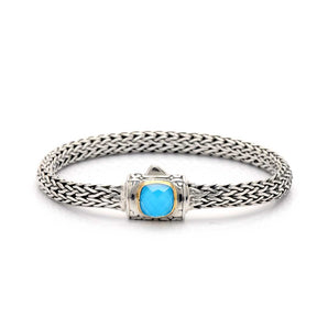 Gold & Silver Bracelet Tulang Naga, Oval 4x6mm, Turquoise Cushion