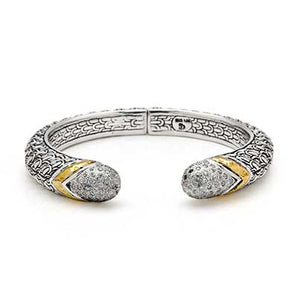 Gold & Silver Cuff Sisik Naga, White CZ Pave - Deni Jewelry