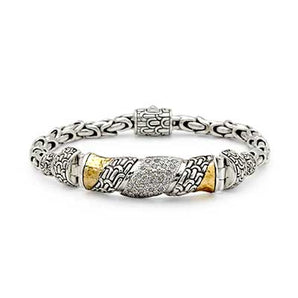 Silver & Gold Bracelet, Sisik Naga Chain, White Topaz Pave - Deni Jewelry