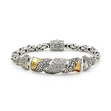 Silver & Gold Bracelet, Sisik Naga Chain, White Topaz Pave - Deni Jewelry