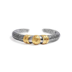 Silver & Gold Kick Cuff, Sisik Naga Collection, 18K Gold Accents - Deni Jewelry