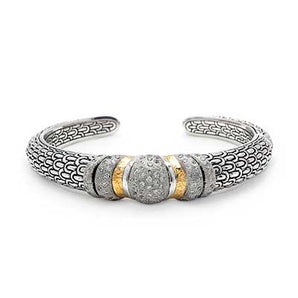 Gold & Silver Kick Cuff, Sisik Naga Collection, White CZ Pave - Deni Jewelry