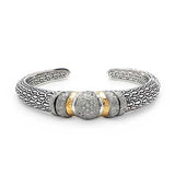 Gold & Silver Kick Cuff, Sisik Naga Collection, White CZ Pave - Deni Jewelry