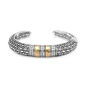 Gold & Silver Kick Cuff Sisik Naga, White Topaz - Deni Jewelry