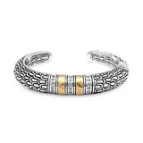 Gold & Silver Kick Cuff Sisik Naga, White Topaz - Deni Jewelry
