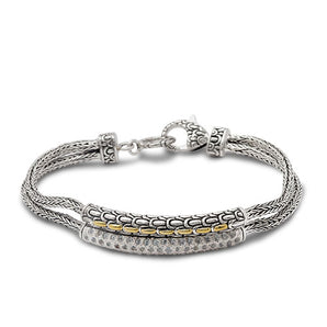 Gold & Silver Bracelet, Sisik Naga Collection, White Topaz Pave - Deni Jewelry