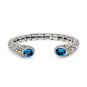 Silver & Gold Kick Cuff, Sisik Naga Motif, Blue Quartz - Deni Jewelry