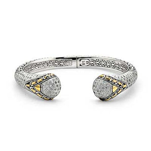 Gold & Silver Cuff Sisik Naga, White CZ - Deni Jewelry