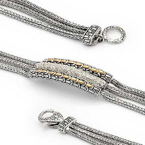 Gold & Silver Bracelet Sisik Naga, White Topaz - Deni Jewelry