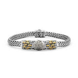 Gold & Silver Bracelet Sisik Naga, Tulang Naga Chain 4x6, White Topaz Pave - Deni Jewelry