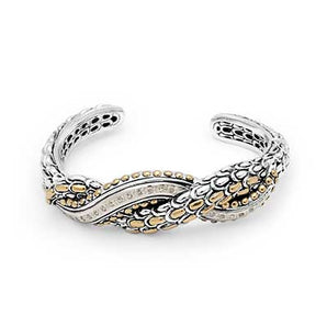 Gold & Silver Kick Cuff Sisik Naga, White Topaz Pave - Deni Jewelry