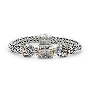 Gold & Silver Bracelet Sisik Naga, White Topaz, Spring Lock - Deni Jewelry