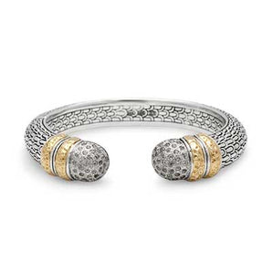 Gold & Silver Kick Cuff Sisik Naga, White Topaz Accents - Deni Jewelry