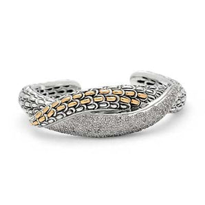 Gold & Silver Kick Cuff Sisik Naga, White Topaz Detailing - Deni Jewelry