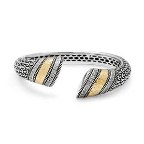 Gold & Silver Kick Cuff Sisik Naga, White Topaz Inlay - Deni Jewelry