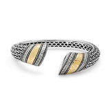 Gold & Silver Kick Cuff Sisik Naga, White Topaz Inlay - Deni Jewelry