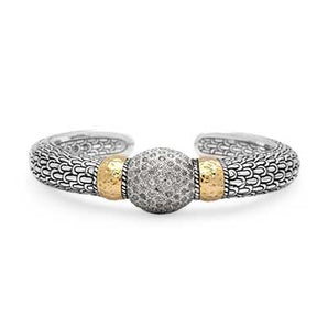 Gold & Silver Kick Cuff Sisik Naga, White Topaz Highlights - Deni Jewelry