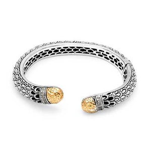 Gold & Silver Kick Cuff Sisik Naga, White Topaz Touch - Deni Jewelry