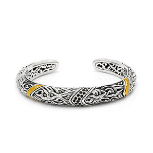 Gold & Silver Kick Cuff, Mega Mendung, Black Sapphire Pave - Deni Jewelry