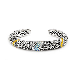 Gold & Silver Kick Cuff, Mega Mendung, Blue Topaz Pave - Deni Jewelry