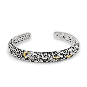 Gold & Silver Kick Cuff, Mega Mendung, White Topaz Pave - Deni Jewelry