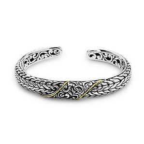 Silver Bracelet Dragon Bone 18K Gold Rope Bali Motif - Deni Jewelry