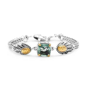 Gold & Silver Bracelet Green Amethyst, Cushion 10mm - Deni Jewelry