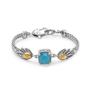 Gold & Silver Bracelet Turquoise Crystal, Cushion 10mm - Deni Jewelry