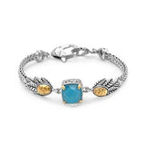 Gold & Silver Bracelet Turquoise Crystal, Cushion 10mm - Deni Jewelry