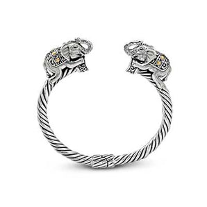 Gold & Silver Cuff Cable, 2 Elephants, Bigger Version - Deni Jewelry