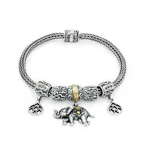 Gold & Silver Bracelet Dragon Bone, 4mm, Elephant Bead, White Topaz Pave - Deni Jewelry