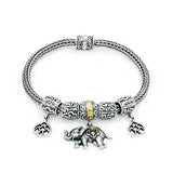Gold & Silver Bracelet Dragon Bone, 4mm, Elephant Bead, White Topaz Pave - Deni Jewelry